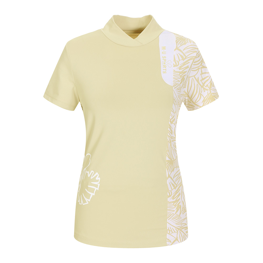 여성 프린트 배색 반팔 목넥 티셔츠 MU22322PS02-BEE